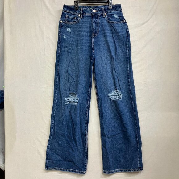 Wild Fable Women 0 R Blue Super-High Rise 5-Pocket Design Distressed Baggy Jeans - Picture 1 of 11